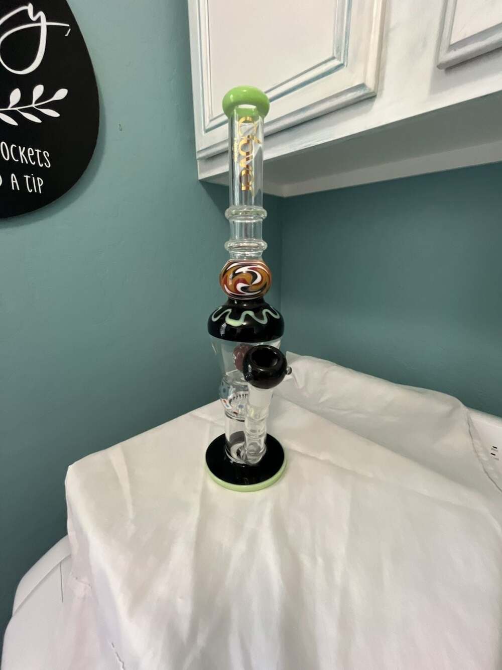 Clover Glass Multi-Perc Water Piece with Colored Accents and Worked Glass
